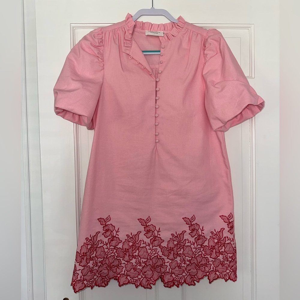 Pink Embroidered Mini Dress - Brand Unspecified